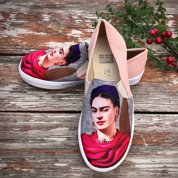 Frida Kahlo Inspired Shoes - Frida Kahlo Canvas Flats/Loafers Gray